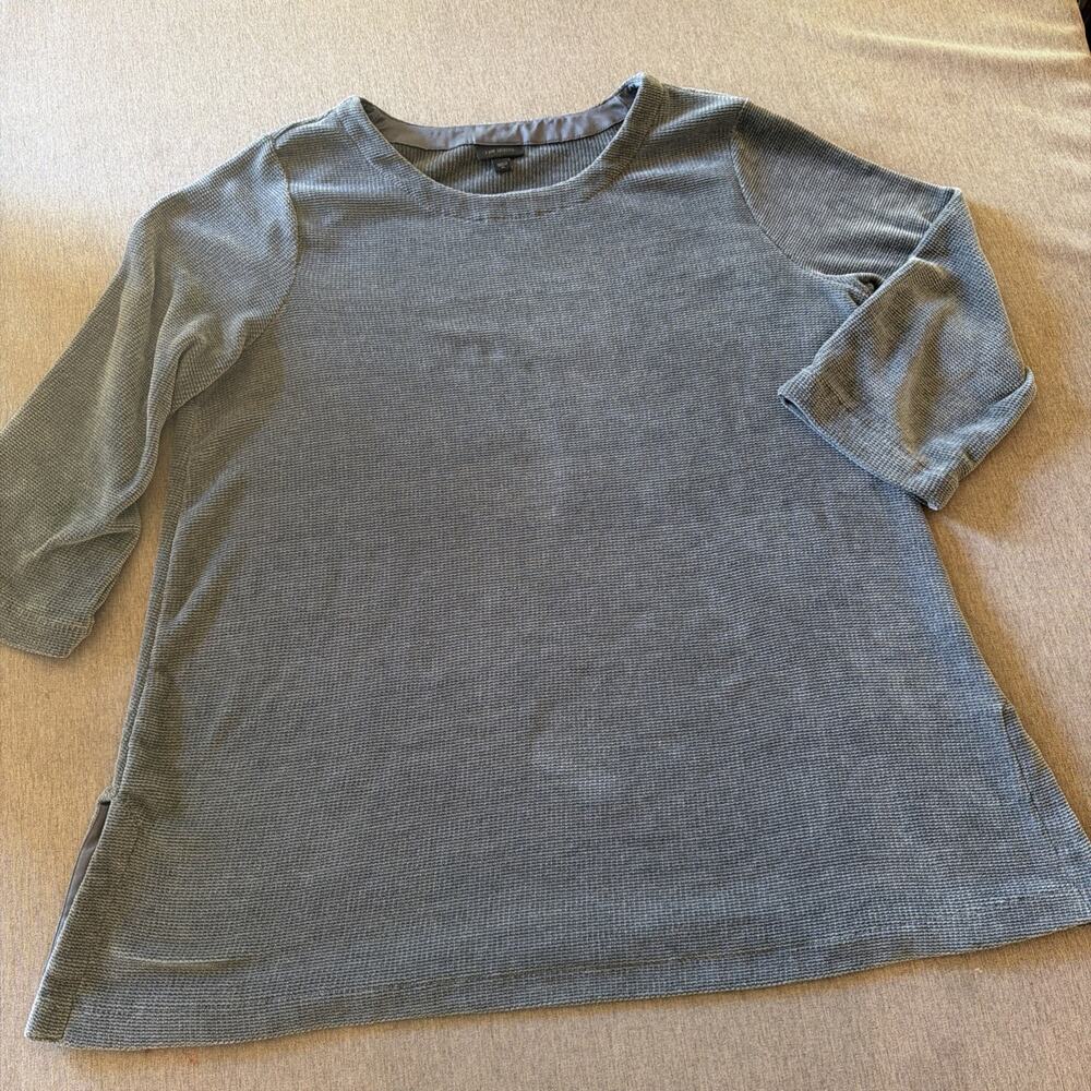 J. Jill Wearever Collection Tunic Top 3/4 Sleeve Scoop Neck Gray Blue